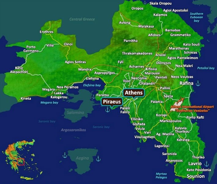 Аттика на карте Греции