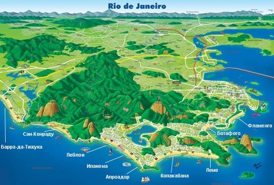 Карта пляжей в Рио-де-Жанейро